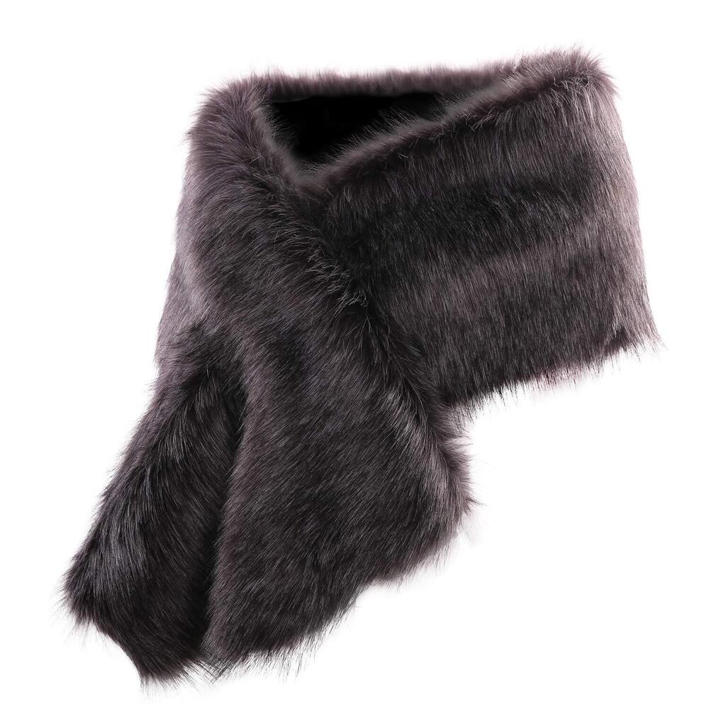 8348 Women Long Faux Fur Shawl Bridal Stole Cover Up Winter Soft - Picture 2 of 5